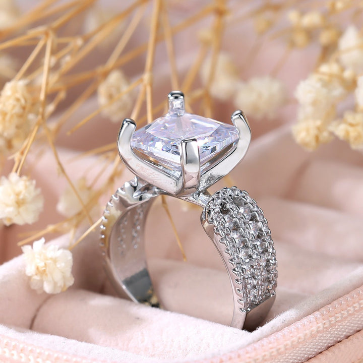 Stunning Square Cut Statement Ring, Elegant Sparkling Diamond Ring for Women
