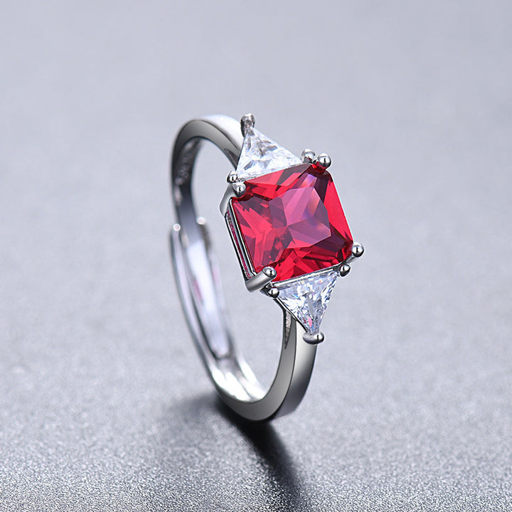 Three Stone Square Cut Adjustable Open Ring, Vibrant Colored Gemstone Statement Ring