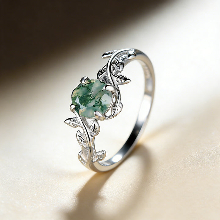 Nature Leaf Moss Agate Adjustable Open Ring, Perfect for Birthday&amp; Daily Wear for Women