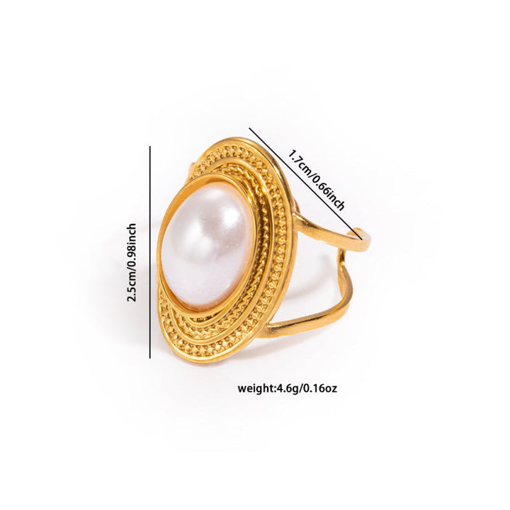 Vintage Multi-Layer Oval Pearl Open Ring, Adjustable 18K Gold Statement Ring