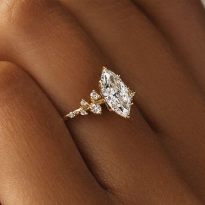 Marquise Diamond Vine Branch Yellow Engagement Ring, Dainty Nature Inspired Floral Promise Ring