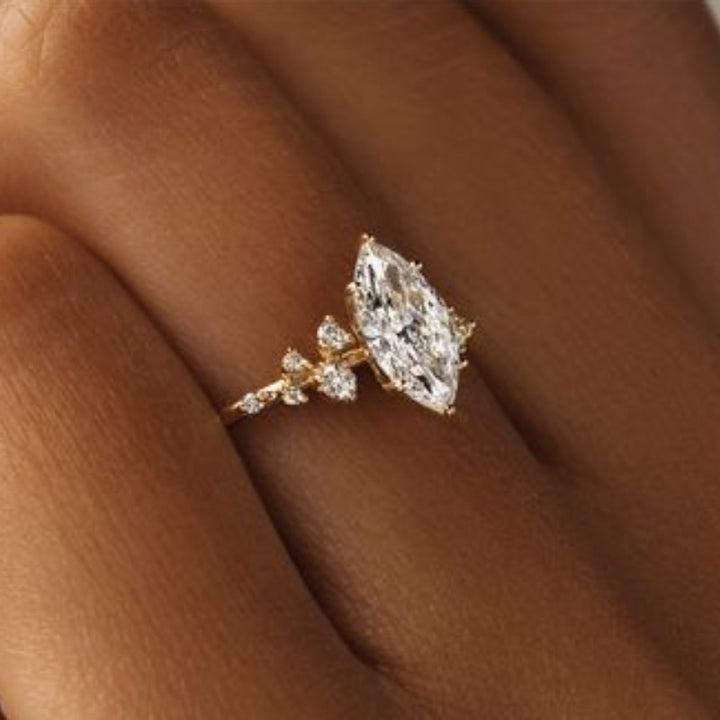 Marquise Diamond Vine Branch Yellow Engagement Ring, Dainty Nature Inspired Floral Promise Ring