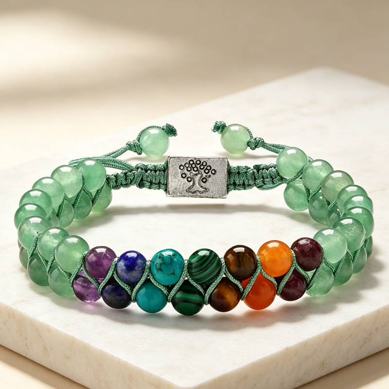 7 Chakra Double Layer Adjustable Braided Bracelet, Bohemian Raw Stone Bracelet Stackable Women Men Jewelry