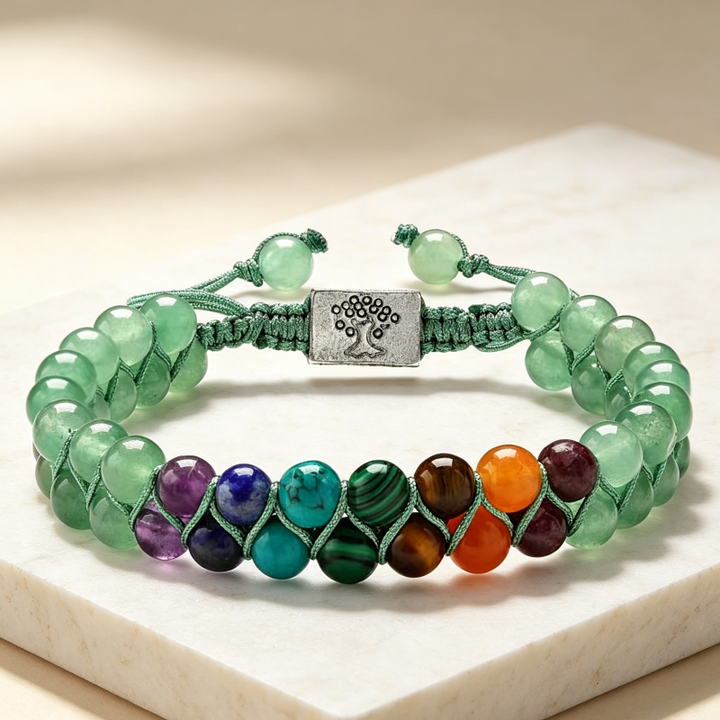 7 Chakra Double Layer Adjustable Braided Bracelet, Bohemian Raw Stone Bracelet Stackable Women Men Jewelry
