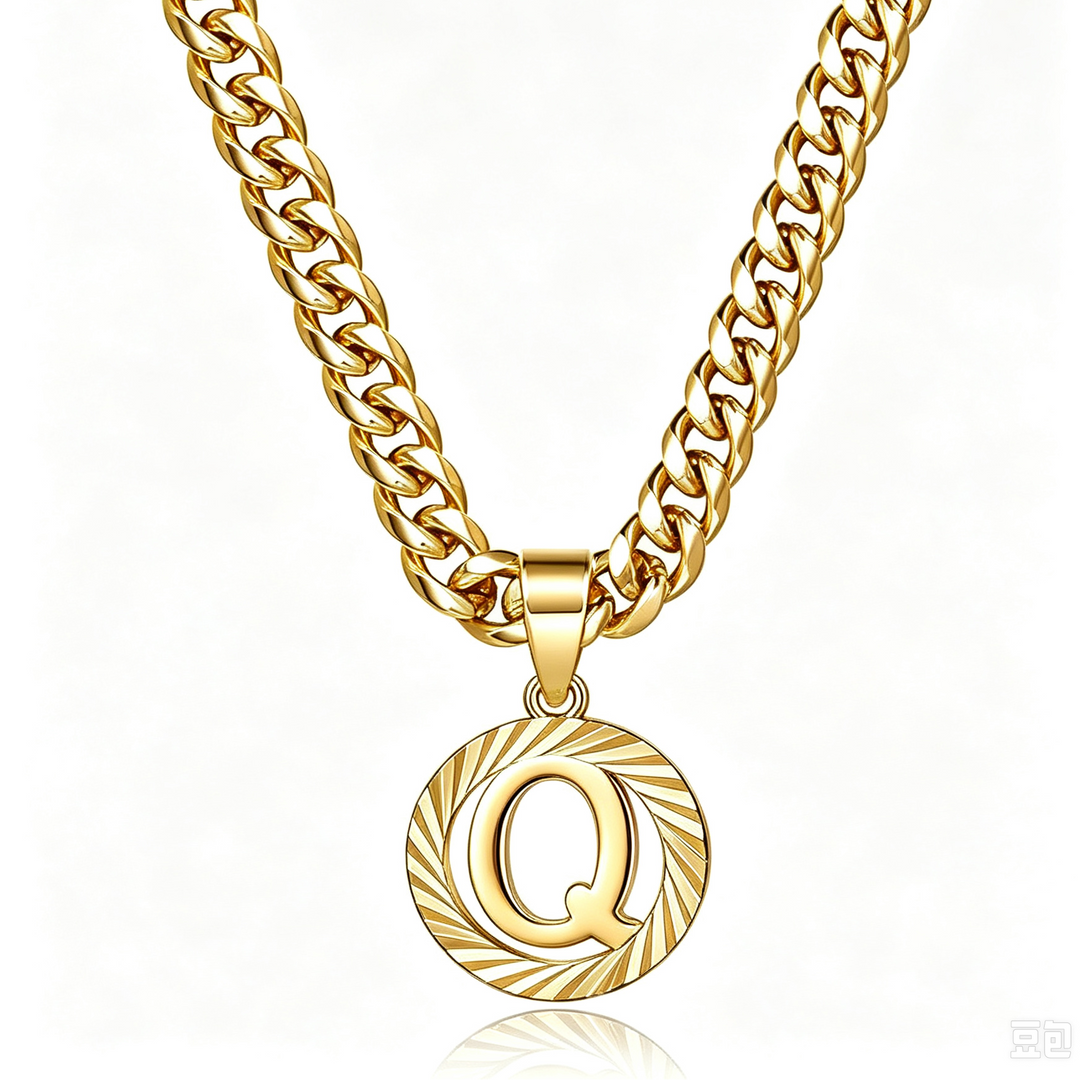 26 Initial Letter Necklace, Twisted Round Alphabet Pendant Figaro Chain for Men Women