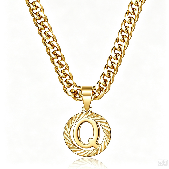 26 Initial Letter Necklace, Twisted Round Alphabet Pendant Figaro Chain for Men Women