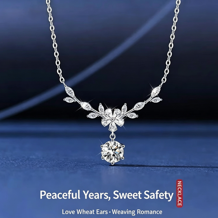 Floral and Wheat-Ear Diamond Pendant Necklace, Dainty Sparkling Charm