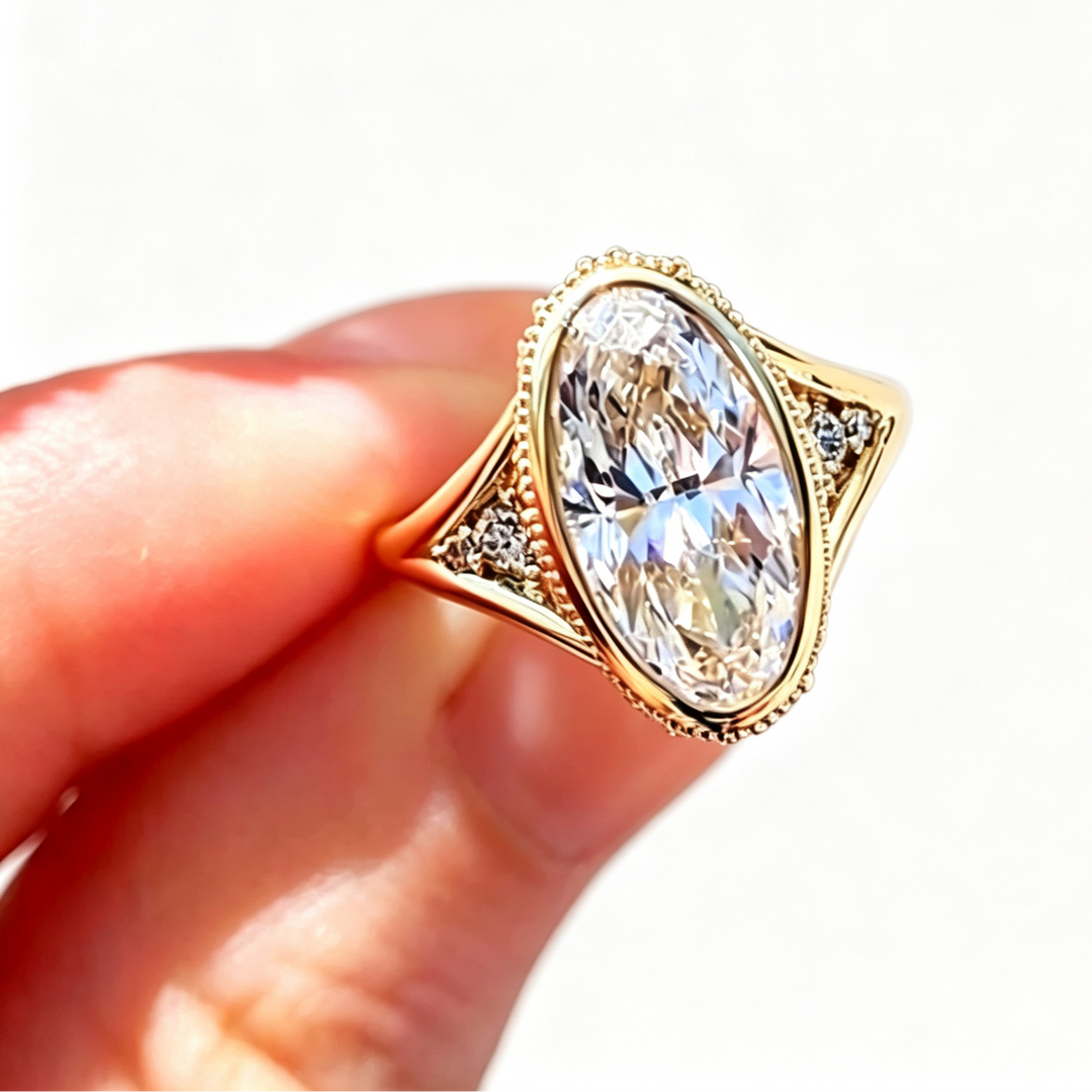 Vintage Oval Cut Open Adjustable Ring, Elegant Halo Statement Ring for Women
