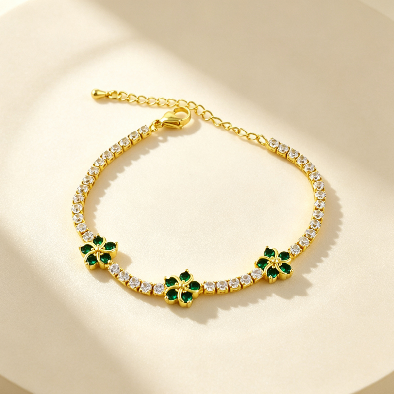 Colored Diamond Tennis Bracelet, Adjustable Extension Dainty Stackable Women Lucky Symbol Wrist Jewelry