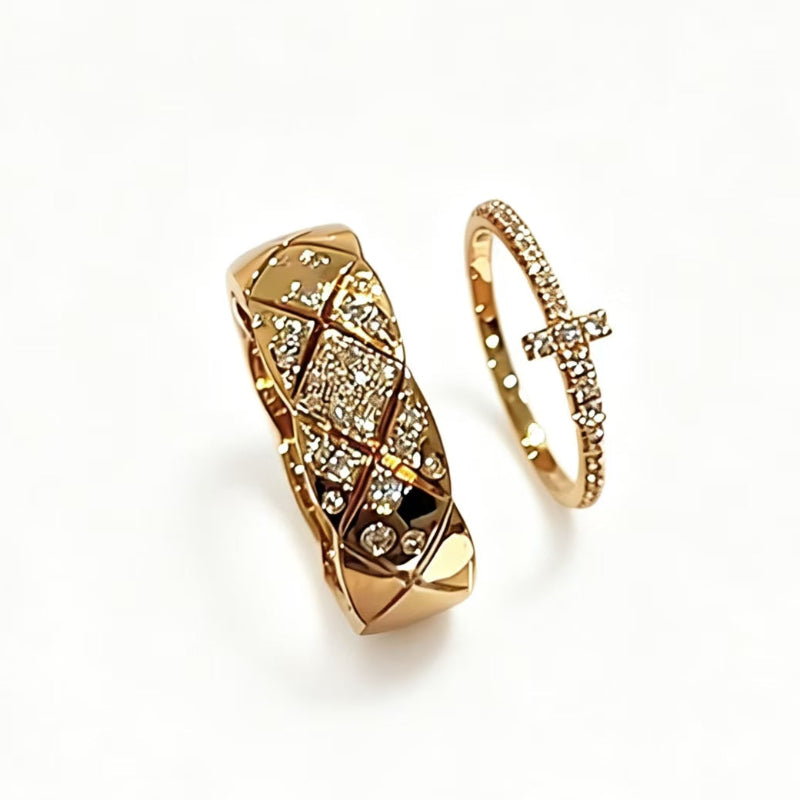 Paved Diamond Stackable Adjustable Opening Ring For Women, Elegant Cross-Shaped Ring