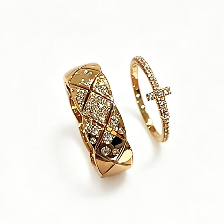 Paved Diamond Stackable Adjustable Opening Ring For Women, Elegant Cross-Shaped Ring