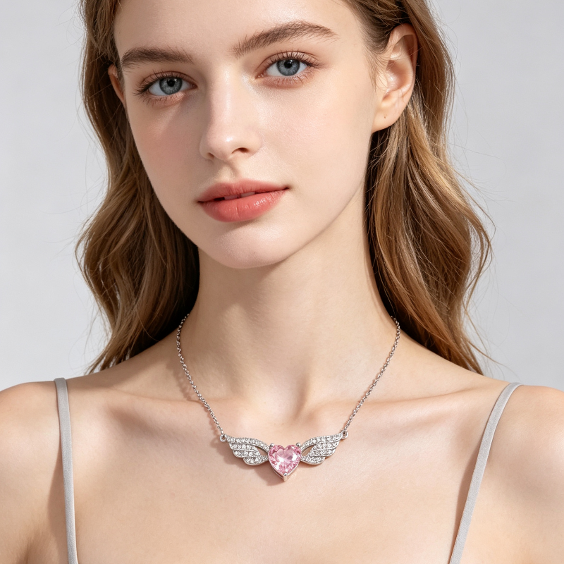 Angel Wings Heart Diamond & Gemstone Pendant Necklaces, Variants Women's Daily Fine Jewelry