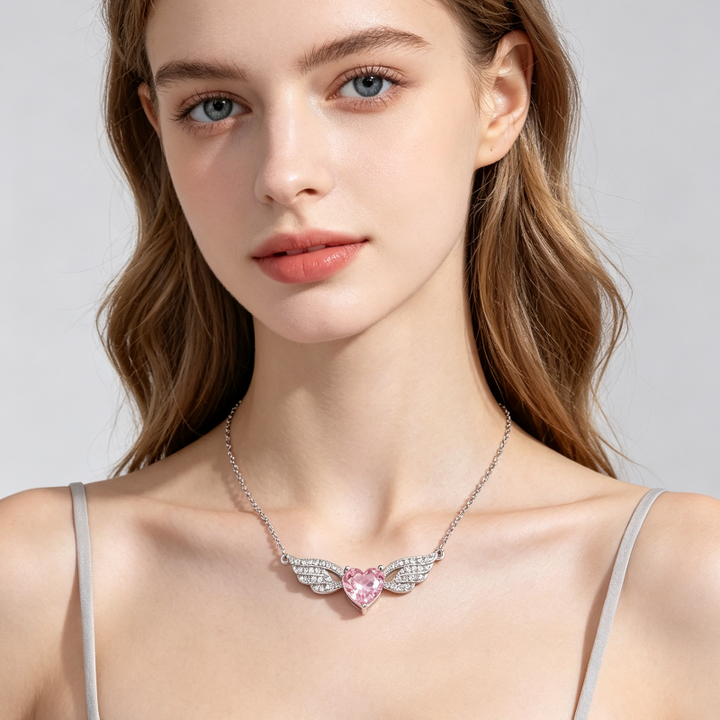 Angel Wings Heart Diamond & Gemstone Pendant Necklaces, Variants Women's Daily Fine Jewelry