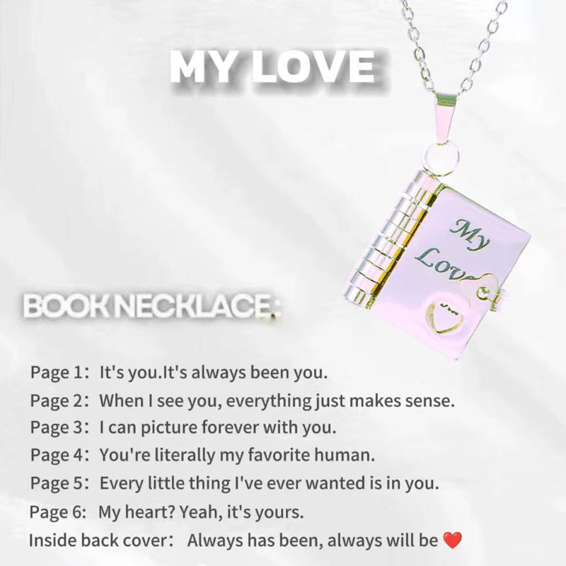 Openable Mini Book Locket Message Pendant Necklace, Tone Family Love Sentimental Keepsake Necklace
