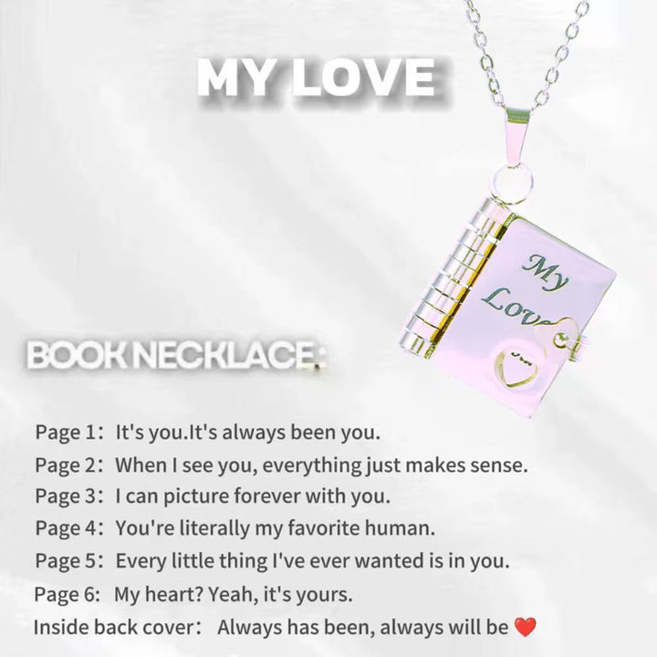 Openable Mini Book Locket Message Pendant Necklace, Tone Family Love Sentimental Keepsake Necklace