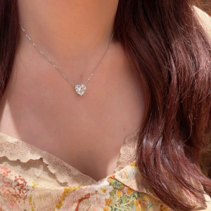 2 Carat Dainty Heart Cut Diamond Pendant Necklace, Minimalist Women Love Promise Collarbone Jewelry