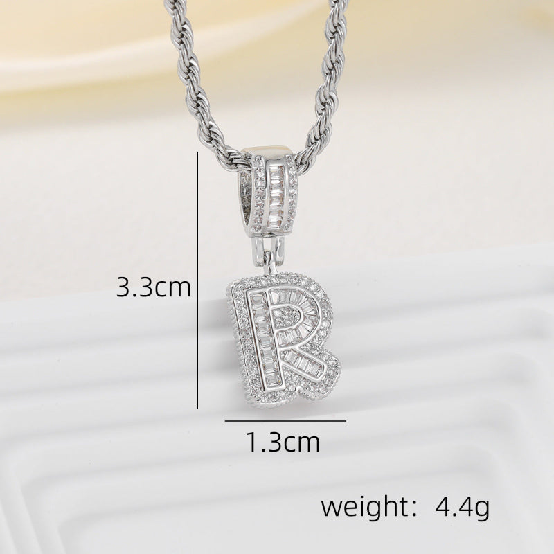 Silver Iced Out Personalized Name Letter Twisted Rope Chain Hip Hop Unisex Jewelry