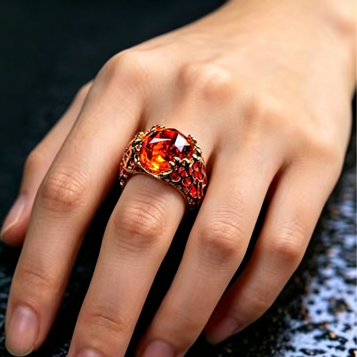 Bold Sculpted Statement Ring, Large Faceted Gemstone Chunky Ring for Men Women