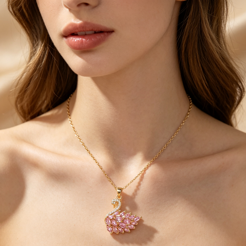 Full Diamond Swan Necklace, Dainty Pendant Cable Chain Necklace