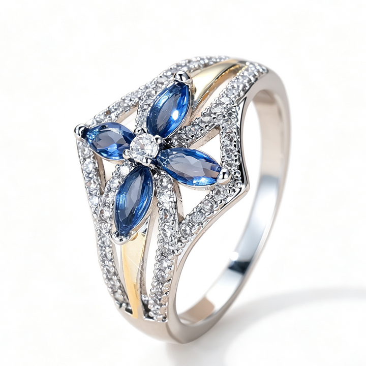 Two‑Tone Flower Marquise-Cut Blue Gems Ring, Perfect for Gift &amp; Daily Wear