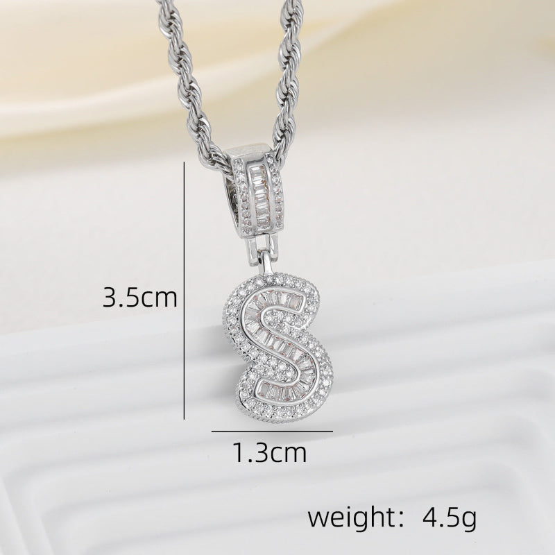 Silver Iced Out Personalized Name Letter Twisted Rope Chain Hip Hop Unisex Jewelry