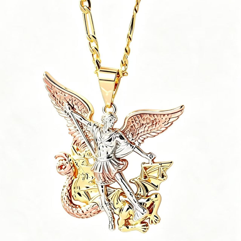 Archangel Sculpted Pendant Necklace, Embossed Wing Dragon Balance Scale Statement Men Women Street Stackable Jewelry