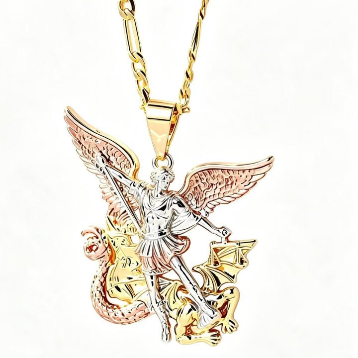 Archangel Sculpted Pendant Necklace, Embossed Wing Dragon Balance Scale Statement Men Women Street Stackable Jewelry