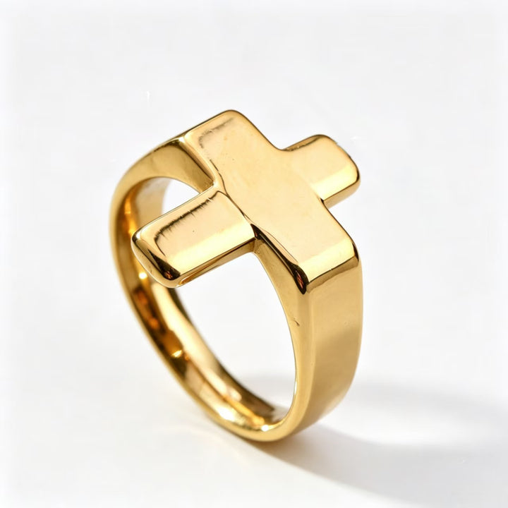 Minimalist Solid Cross &amp; Geometric Signet Closed Band Rings Set