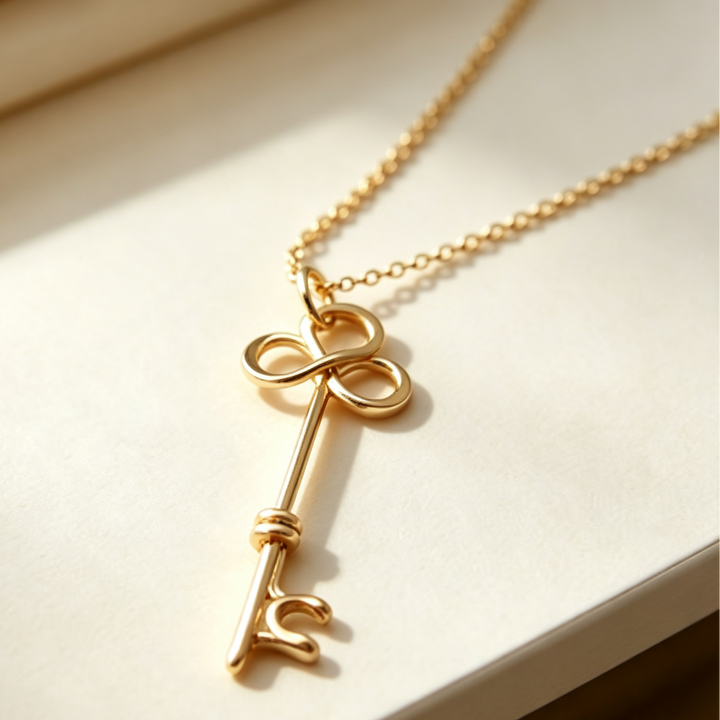 Handmade Wire Wrapped Key Pendant Necklace, Minimalist Vintage Key Jewelry