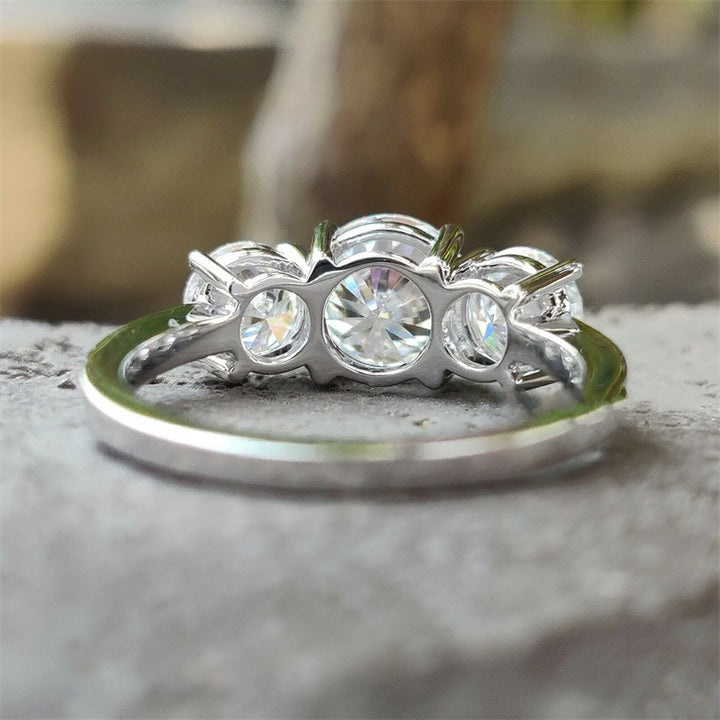 S925 Silver &amp; 14K‑Tone Three-Stone Diamond Promise Ring, Ideal Gift For Her
