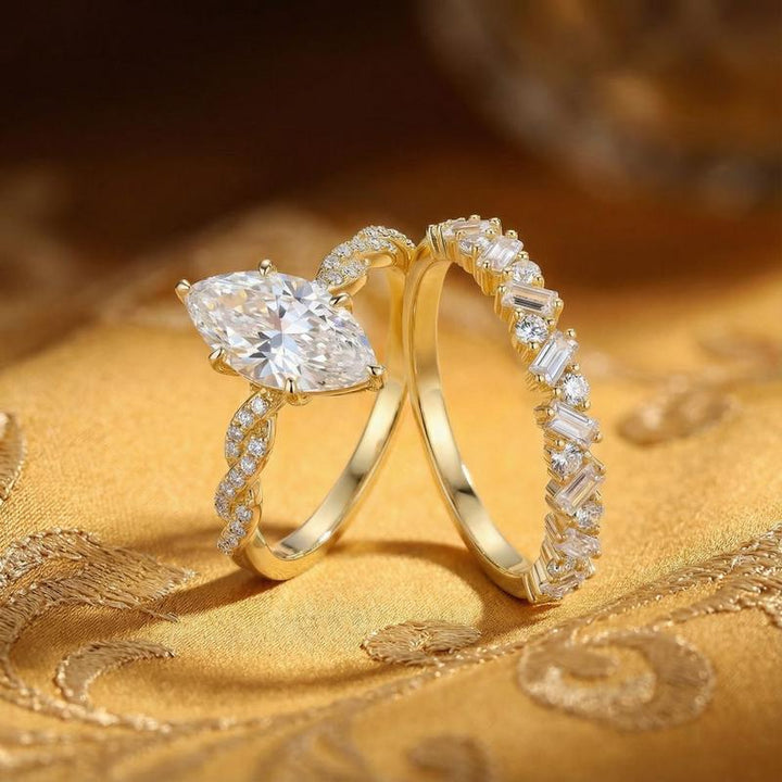 Marquise Cut 5A Grade Diamond Ring Set, Hypoallergenic Bridal 2-Piece Ring for Women
