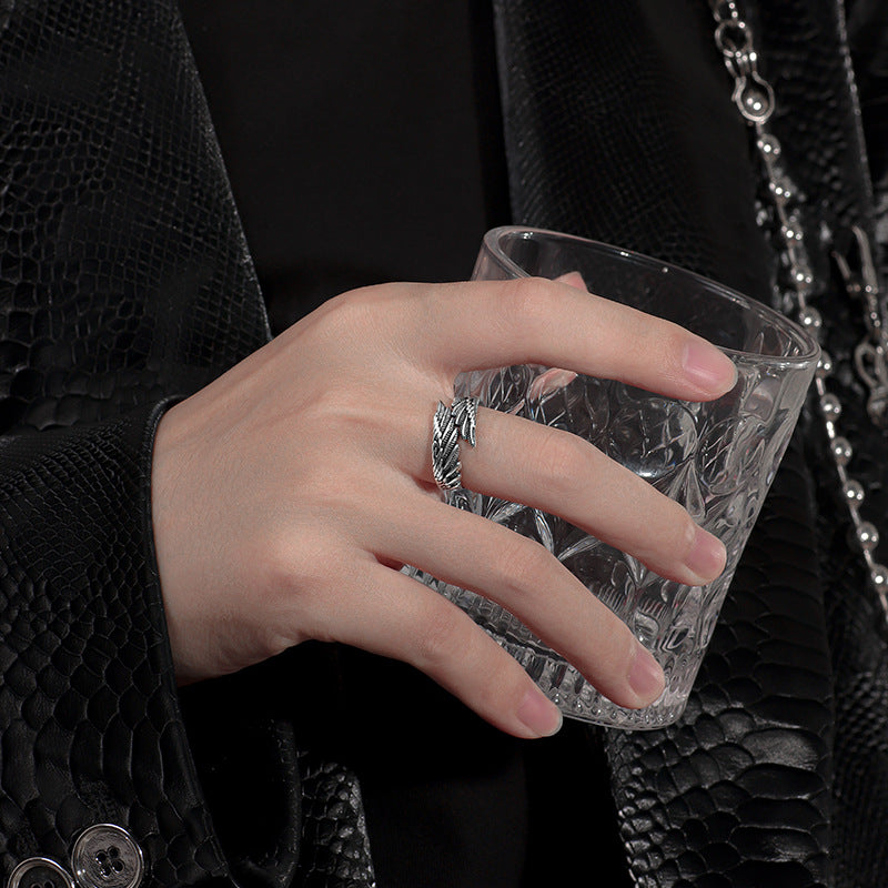 Retro Angel Wings Ring, Trendy and Unique Open Ring for Men