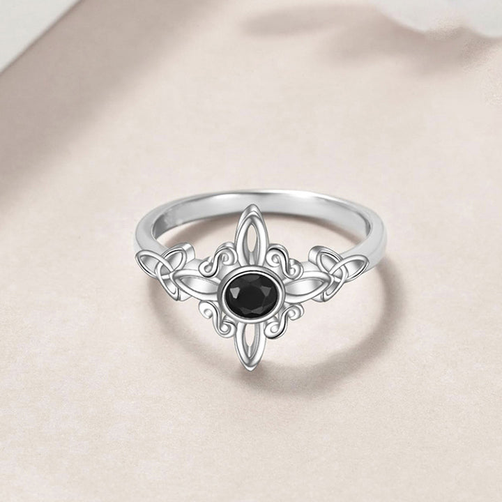 Celtic Knot Star Ring, Vintage Black Gemstone Statement Ring, Elegant Hollow Jewelry for Women