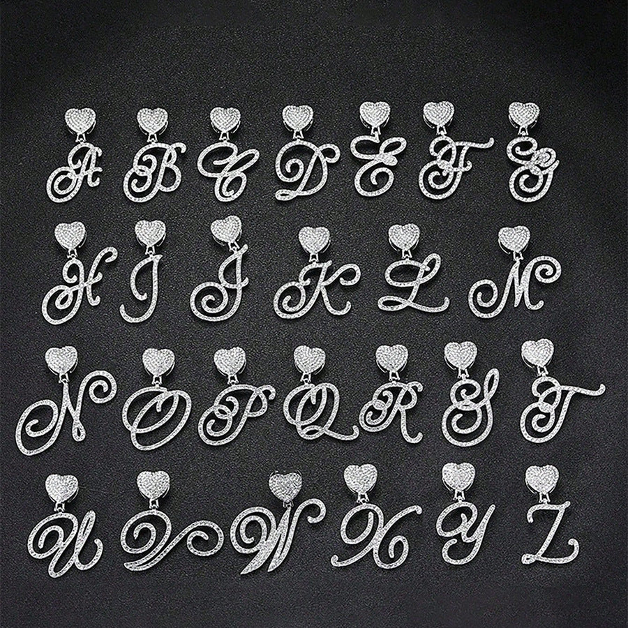 Cursive Initial Letter Diamond Cuban Chain Bracelet &amp; Anklet, Hip-Hop/Punk Style