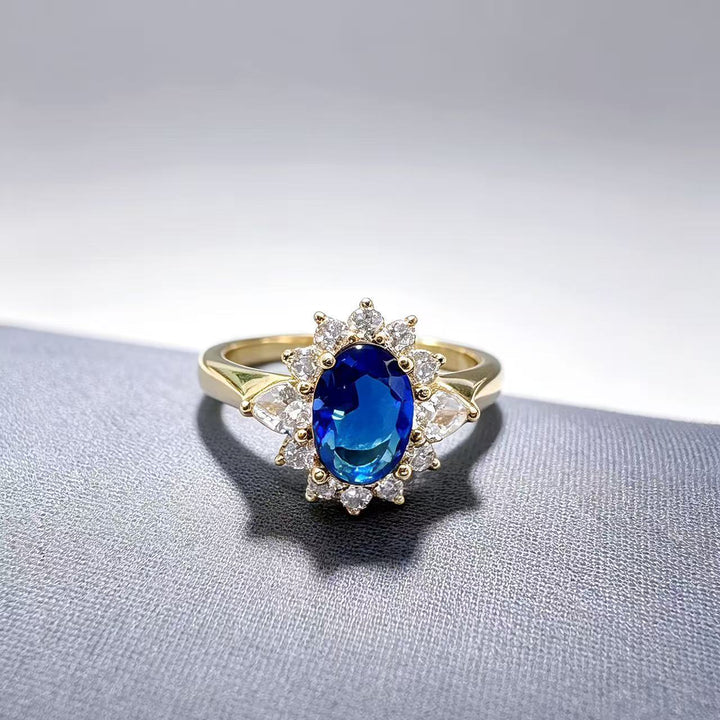Oval Blue Gemstone Open Adjustable Ring, Ideal for Birthday, Christmas Gift &amp; Daily Wear for Women