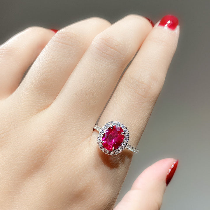 Oval Cut Gemstone Halo Ring, Elegant Red Stone Statement Ring, Timeless Jewelry for Women