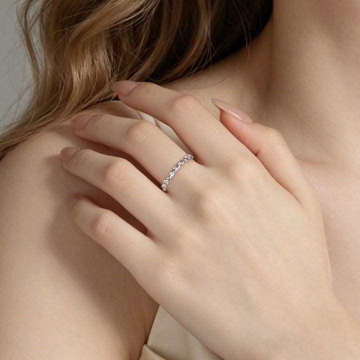 S925 Olive Leaf Stackable Ring, Adjustable Tiny diamond Band Ring for Women