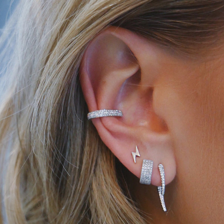 S925/14K Pave‑Set Diamond Huggie Hoop Ear Cuff, Non‑Piercing Clip‑On Earrings For Women's
