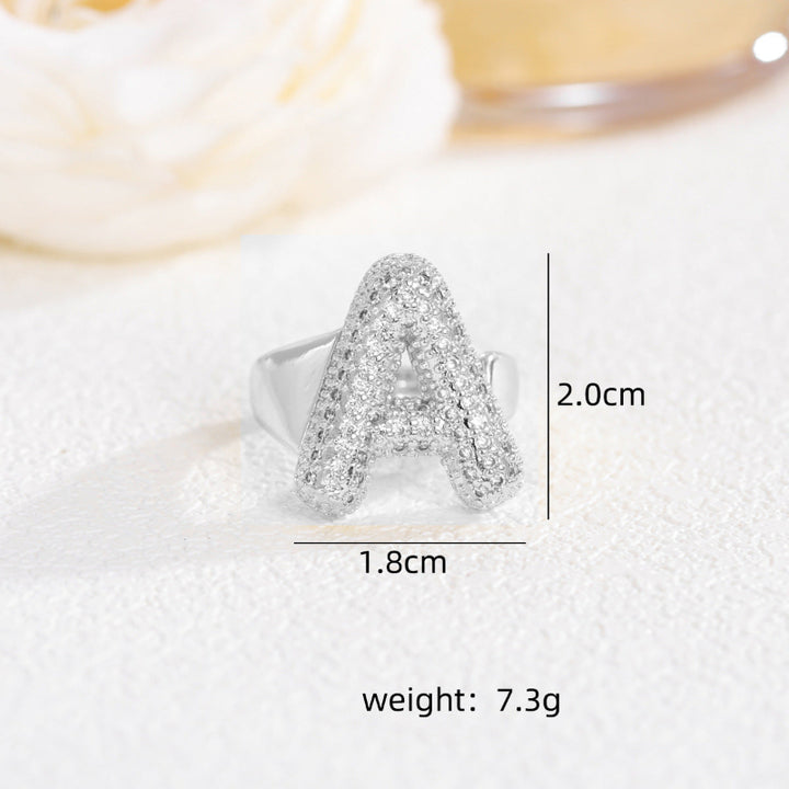 Adjustable Open Iced‑Out Initial Letter Diamond Ring, 26‑Alphabet Statement Unique Style Ring