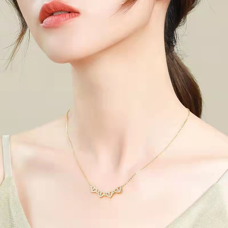 2-in-1 Convertible Clover Double Layer Heart Diamonds Necklace 2-Tone For Women