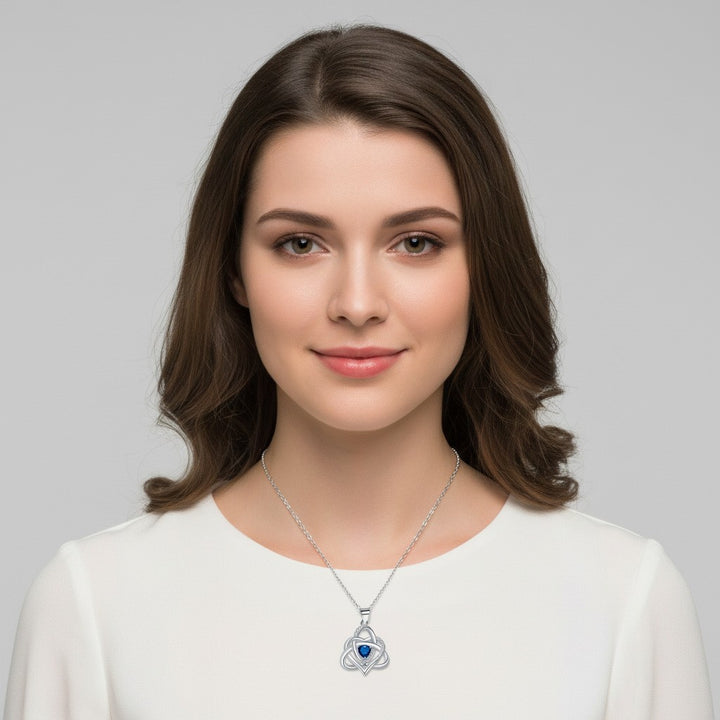S925 Silver Celtic Knot Heart Pendant Necklace, Multi‑Color Gemstone Options