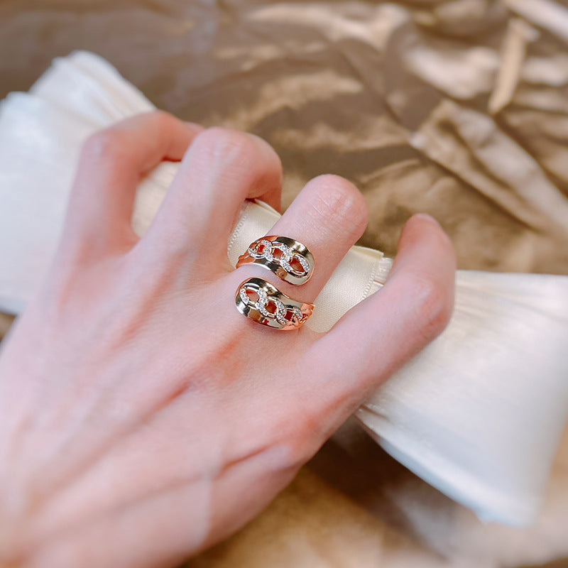 Set with Diamonds Open Ring, Adjustable 18K Gold Statement Band
