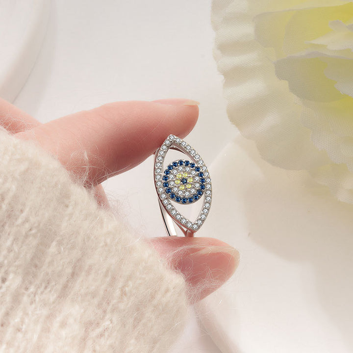 Evil Eye Paved Diamond Stackable Ring, Versatile Blue Eye Ring For Women