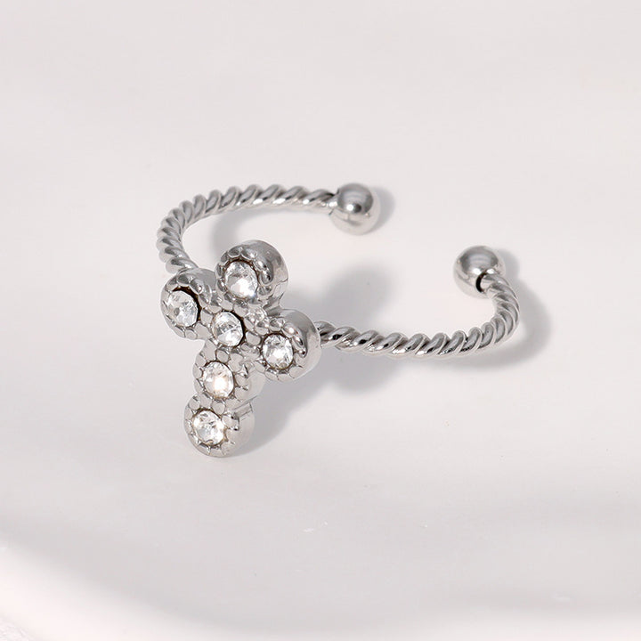 Twisted Band Cross Diamond Open Ring, Adjustable Vintage Stackable Finger Ring For Women