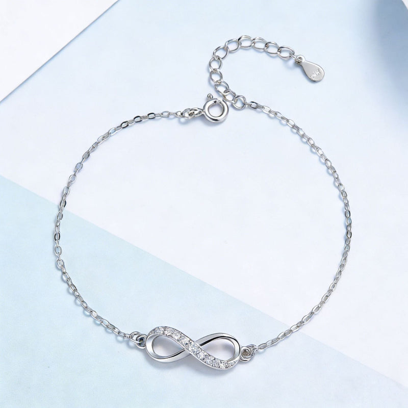 Set with Diamond Infinity Symbol Dainty Bracelet, Adjustable Forever Love Wrist Chain
