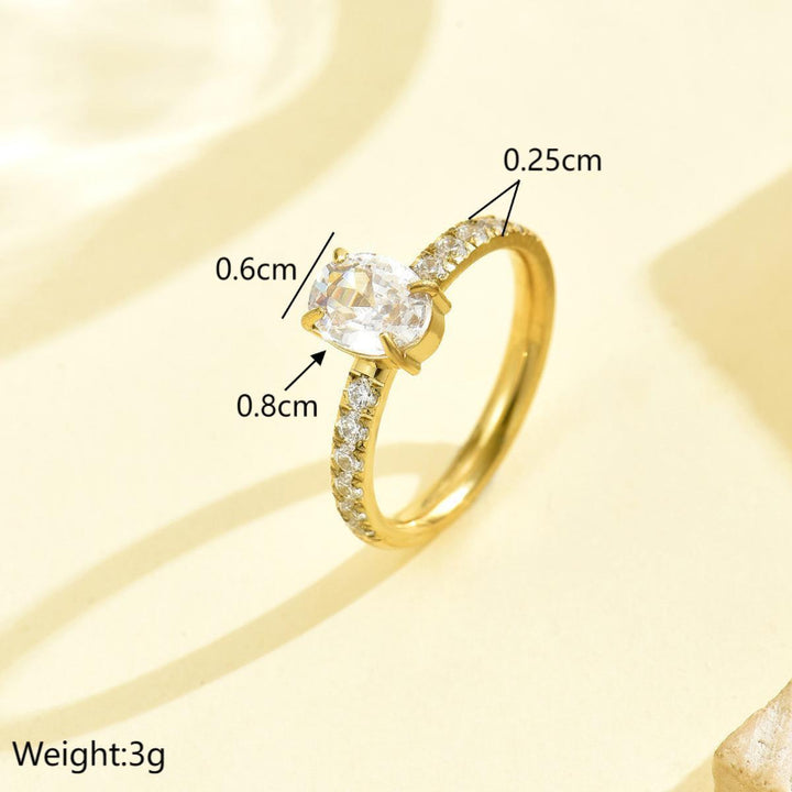 4-Prong Pear Cut Stone Half Pave Band Ring, 18K Gold Silver Dainty Bridal Promise Ring