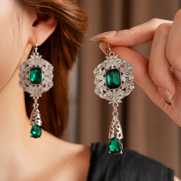 Multi‑Layer Gemstone Choker Jewelry Set, Luxury Teardrop Pendant Earrings and Necklace Set