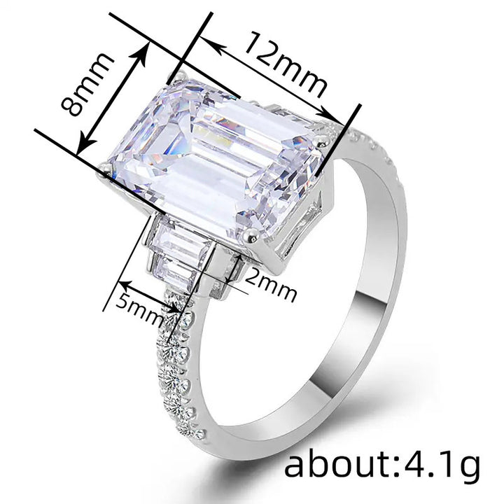 Emerald Cut Sparkling Diamond Ring, Elegant Luxury Engagement Style Jewelry for Women