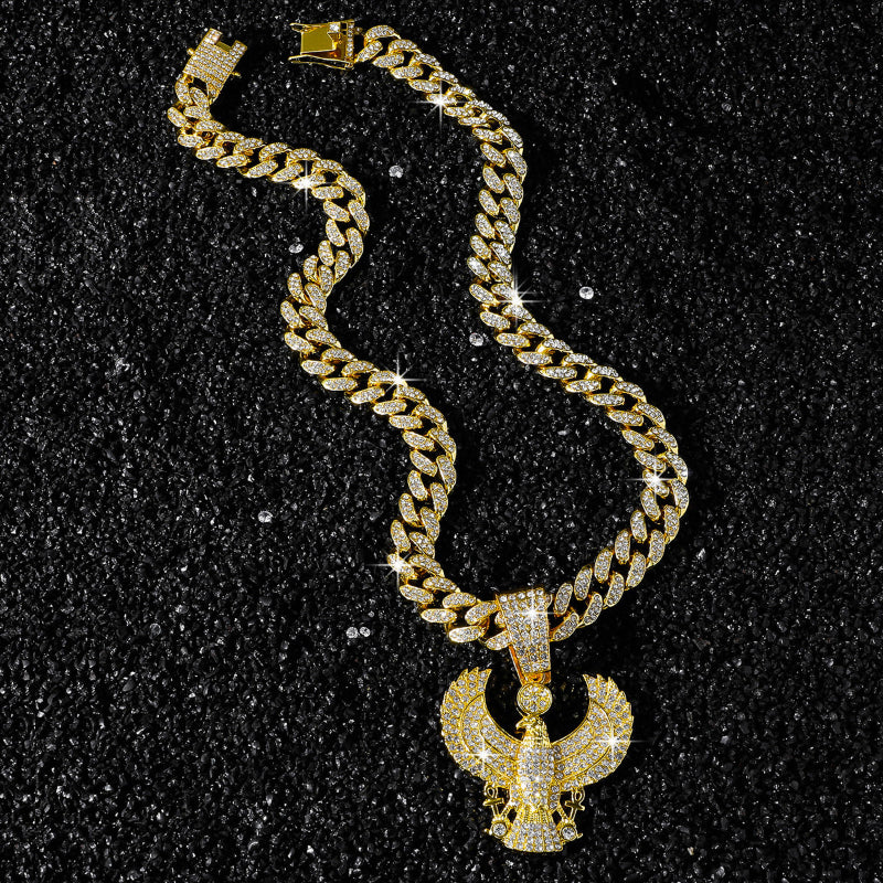Iced Out Eagle Pendant Cuban Link Chain Necklace, Hip Hop Bling Jewelry For Men