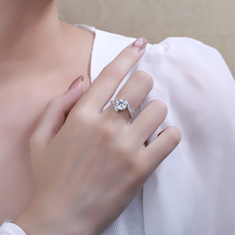 6-Prong Round Diamond Twist Shank Halo Engagement Ring, Adjustable Opening Diamonds Ring